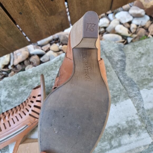 Paul Green Womem's Rosa Peep-Toe Sandal Woven Leather Tan Brown Size 6 - Picture 10 of 10